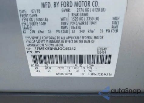 2018 Ford Explorer z USA, uszkodzony, nr VIN 1FM5K8BH0JGC45242